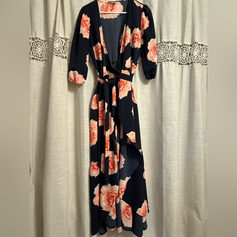 Bar III Floral Wrap Dress with Pink Rose Print